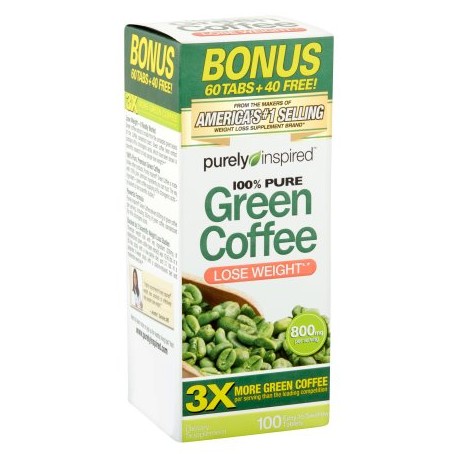 Purely Inspired 100% Pure Green Coffee Non Stimulant Weight Loss Pills, Tablets, 100 Ct